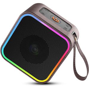 Portable Bluetooth Speaker, Wireless Speaker with Lights, Built-in Mic Bluetooth 5.3, Portable Wireless Up to 10H Playtime, 8W Powerful Crystal Punchy Bass, for Home/Outdoor/Party/Beach, Brown