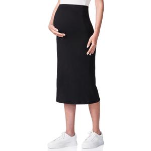 POSHDIVAH Women's Maternity Skirt Over The Belly Midi High Waisted Solid Stretchy Pregnancy Pencil Skirt (XX-Large, Black) POSHDIVAH Women's Maternity Skirt Over The Belly Midi High Waisted Solid Stretchy Pregnancy Pencil Skirt (XX-Large, Black)