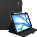 Speck New iPad Air 11 Case (2024) - Fits iPad Air (2024/2022/2020, 6th/5th/4th Gen) with Pencil Holder, Drop & Camera Protection, Slim Multi Range Stand, Balance Folio - Black/Black/White