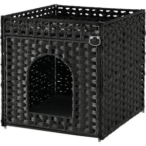 SETVSON Cat Litter Box Enclosure Furniture, Hidden PE Rattan, Black | PE Rattan Kitty House with Top Fence, Fits Standard Litter Box, Included Litter Mat, 2 S-Hooks, Sturdy Metal Frame