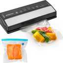 GERYON Vacuum Sealer Machine  Automatic Food Vacuum Sealer for Dry & Moist Food, Compact with LED Touch Panel, Includes Zipper Bags & Roll, Perfect for Sous Vide & Freezer Storage (Silver)