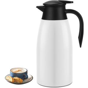 70oz Coffee Carafe Airpot Insulated Coffee Urn Stainless Steel Vacuum Thermal Pot Flask Dispenser for Coffee, Hot Water, Tea, Hot Beverage - Keep 12 Hours Hot, 24 Hours Cold -White
