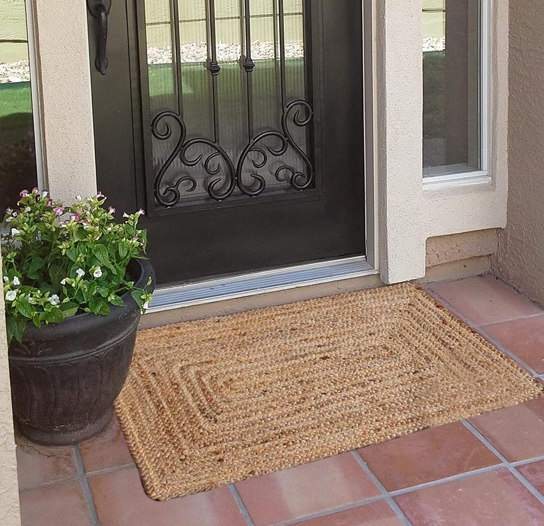 FRELISH DECOR Handwoven Jute Area Rug - 2x3 feet - Natural Yarn - Rustic Vintage Beige Braided Reversible Rug - Eco Friendly Rugs for Bedroom - Kitchen - Living Room - Farmhouse (2'x3')