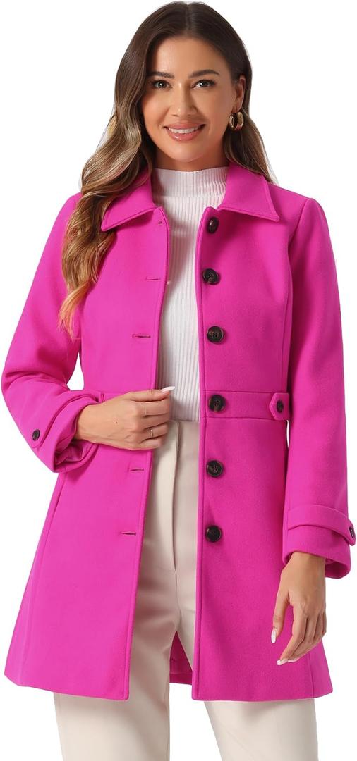 Allegra K Women's Winter Classic Outwear Overcoat with Pockets Single Breasted Pea Coat (Pink), Size Small