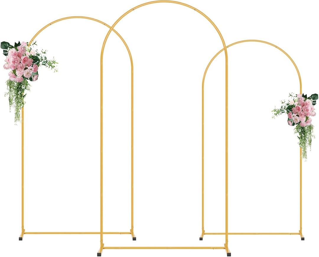 3 Pack Metal Arch Backdrop Stand (7.2FT/6.6FT/6FT), Backdrop Arch Stands, Decoration Wedding Arch Stand, Gold Balloon Arch Stand for Party Back Drop