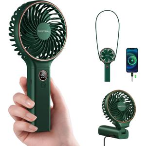 SWEETFULL Handheld Portable Fan, 5000mAh Rechargeable Battery, 6 Speed Wind, LED Digital Display, Foldable Electric Personal Mini Travel Fan with Backup Power, Summer Essentials Gifts for Women Girl (Green)