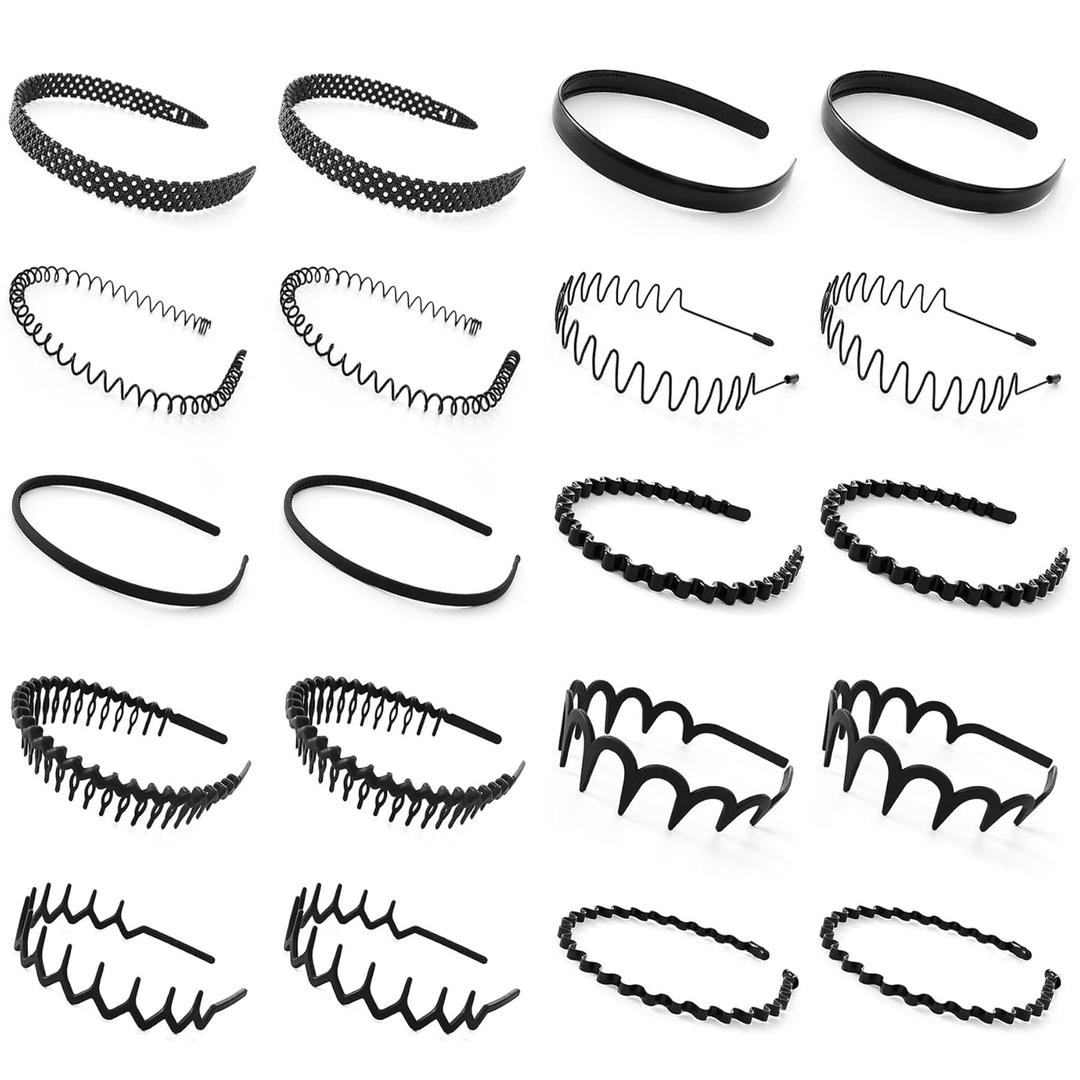 20PCS Fashion No Slip Comfortable Comb Headbands with Teeth for Women and Men Hair Head Bands Zig Zag Accessories Non Styling Hairband Thin Metal High Skull Trendy Reversible Plastic Cranium Black