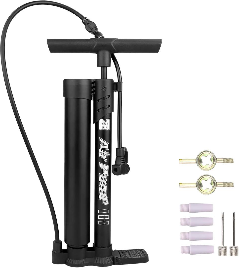 Professional Bike Floor Pump with Gauge | Presta & Schrader Valve | for Standard & Tubeless Tires | High-Pressure 160 PSI | High-Carbon Steel Barrel & Stable Base (Black)