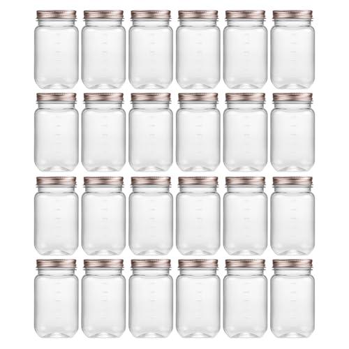 novelinks 16 oz Clear Plastic Jars with Lids, Refillable 16oz Mason Jars with Lids & Storage Containers for Kitchen & Household Use (24 Pack,Rose Gold)