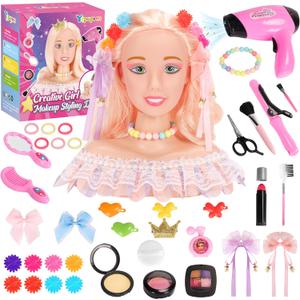 Ylpaprm4.14.1 out of 5 stars(66)41PCS Deluxe Doll Head for Kid Girl, Hair Styling Makeup Salon Doll Toy, Pretend Play Hair Styling Kit with Hairdryer Curling Iron Eye Shadow Powder Hair Clip Set Birthday for 8+ Child