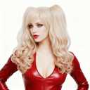 Rugelyss Long Wavy Blonde Pigtail Wigs for Women with 2 Claw Ponytails Synthetic Hair wig with bang fits for Cosplay or Cotume Party