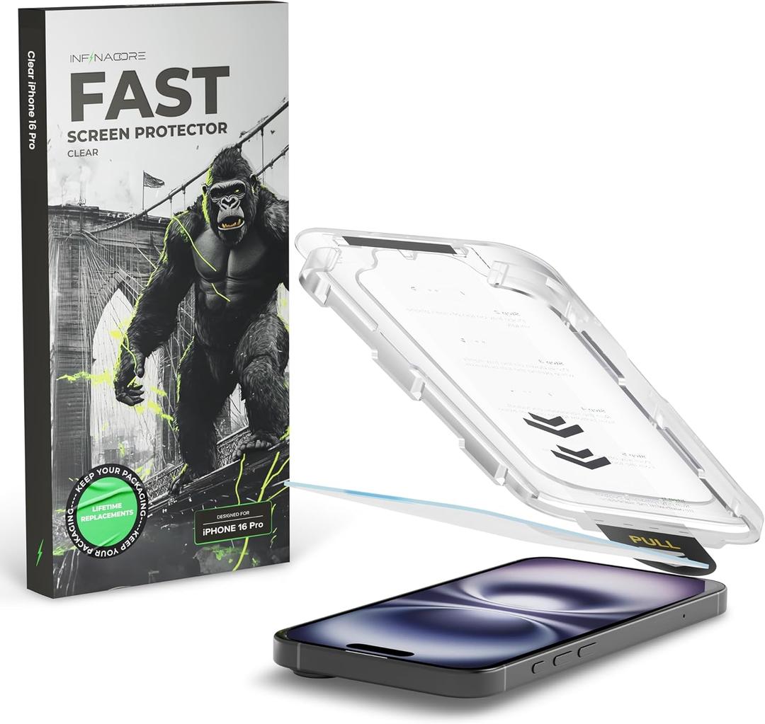 InfinaCore Fast Screen Protector for iPhone 16 Pro with Installation Tray - HD Clear, Scratch & Smudge-Resistant, Shatterproof - Full-Coverage iPhone 16 Pro Screen Protector - Tempered Glass - 2 Pack
