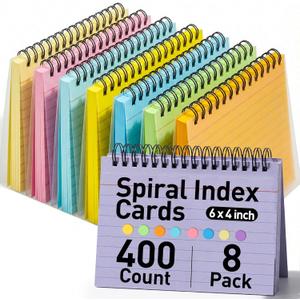 Koogel 400PCS Index Cards, 4x6 Large Index Cards with Key Rings for School, Flashcards Heavy Note Card with Waterproof Covers for Studying Learning College Office Home Supplies, 8 Colors