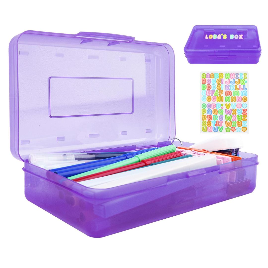 2 x Purple Hard Pencil Case Plastic Clear Pencil Box Crayon Box Organizer 1 Pack Office Supplies Storage Container Organizer Boxes for Pens Crayon School Stylish Art Office Supplies Storage Medium