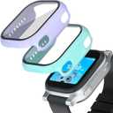 Compatible with AT&T amiGO Jr Watch Screen Protector, 2Pack Hard PC and Tempered Glass Case Cover for amiGo Kids Smartwatch Accessories, Anti-Scratch and Touch Sensitive (Teal+Purple)