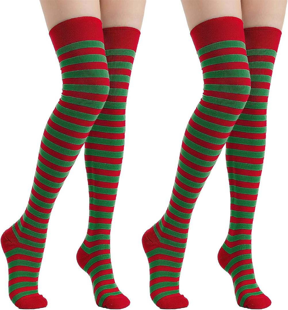 Wildarms Halloween Striped Thigh High Socks 2 Pairs - 3 Colors Over Knee Socks for Christmas Cosplay Costume Accessorie