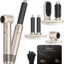 5 in 1 Hair Dryer Brush Set,Professional Negative Ionic Hot Air Styler, Air Curling Wrap Styler,Detachable Blow Dryer Brush With Auto Wrap Curlers,Hair Styling Tools For Straight/Curl/Drying/Smoothing (Champagne Gold)