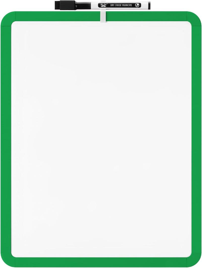 Mr. Pen- Dry Erase Board, 14 x 11 with a Black Dry Erase Marker, Green Frame, Small Mini White Board for Students, Fridge, Wall, Locker, Includes Double Sided Tapes