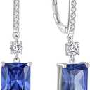 YL Princess Emerald Cut Dangle Earrings for Women, Solid 925 Sterling Silver 18K White Gold Plated Square Birthstone Halo Leverback Jewelry Gifts
