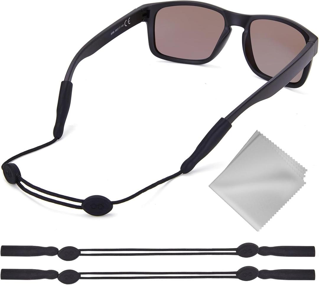 Eye Glasses Holder Strap - Adjustable Sunglasses Straps Cords for Men Women - Eyeglass Holders Around Neck - Eyewear String Lanyard Retainer -2PCS14in Black (Adult, Blak, Blak)