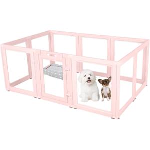 Clear Acrylic Plastic Dog Playpen - Clear Dog Play Pen - Easy Assemble Acrylic Dog Playpen - Puppy Playpen, Cat Playpen, Small Animal Playpen, Dog Play Pen Indoors (Pink-23.6" H, 10PCS)