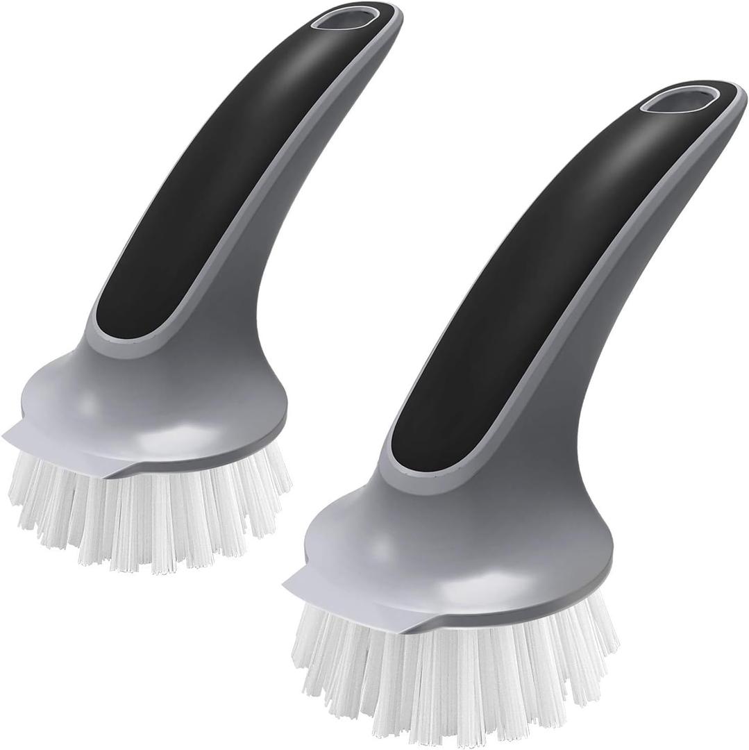 MR.SIGA Pot and Pan Cleaning Brush, Dish Brush for Kitchen, Pack of 2 (Black & Grey)