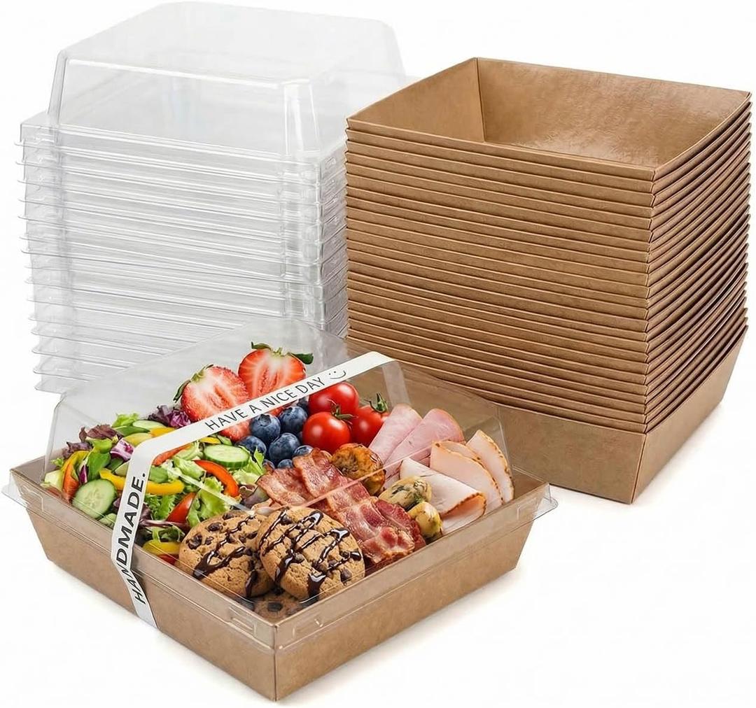25-Pack Charcuterie Boxes with Clear Lids Disposable Paper Mini Food Containers (5-Inch), Suitable for Desserts, Sandwiches, Cookies, Sushi, Cake Slices, and Fresh Fruit