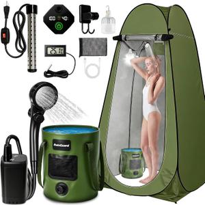 Portable Shower for Camping, 6000mAh Rechargeable Camp Shower Pump with Large Capacity Foldable Bucket, Filtered Shower Head, Outdoor Camping Shower Kit for Travel, Pet Bath, Car Washing