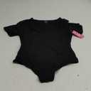 PUMIEY Women's V Neck Short Sleeve Bodysuit Sexy Tops Sharp Collection (Medium, 01 Jet Black)