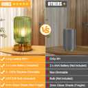 LightRound Cordless Table Lamp for Bedroom, 7500mAh Rechargeable Battery Operated Lamp, Modern Touch Dimmable Wireless Lamp Gold Base Green Glass Shade for Living Room, Desk, Led Bulb Included
