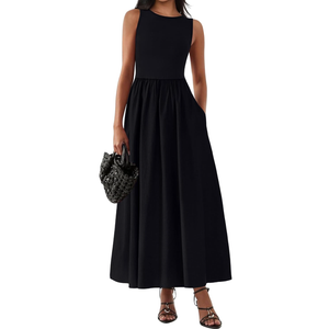 KIRUNDO Summe Sleeveless Maxi Dresses for Women 2026 Spring Wedding Guest A Line Tank Elegant Flowy Beach Long Sundress (XXL, Black)