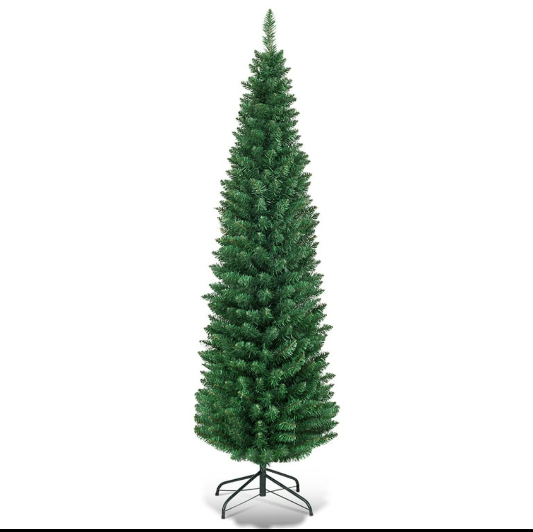 5Ft PVC Artificial Pencil Christmas Tree Slim Stand Green