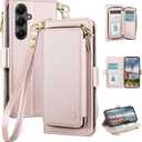 DJBEAR for Samsung Galaxy S25 Plus Wallet Case for Men & Women, All-in-One Flip Folio Cover with 9 Card Slots, Zipper Pocket, Detachable Wrist Strap, Full Body Protection for Samsung S25Plus Rose Gold