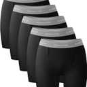 BAMBOO COOL Womens BoyShorts Underwear Full Coverage Ladies Panties High Waisted Boxer Briefs Breathable Stretch 5 Pack (Black, L)