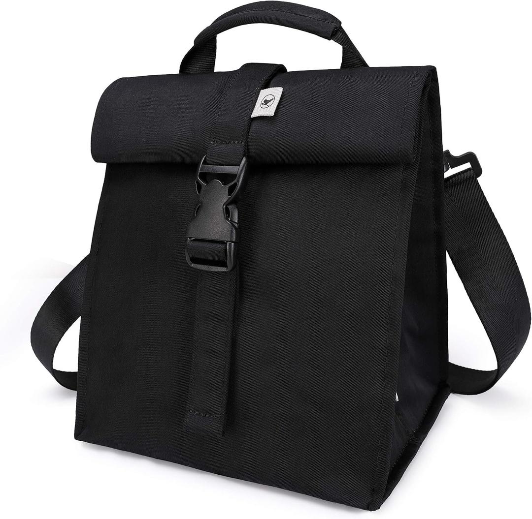 SUNNY BIRD Insulated Lunch Bag Rolltop Lunch Box for Women, Men, Adults and Teens (Black)