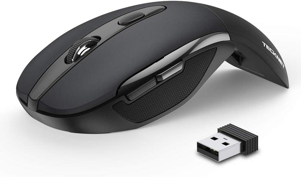 TECKNET Folding Wireless Mouse, 2.4G Travel Mouse Portable 3 Adjustable DPI 2000/1500/1000 Compatible with Notebook, PC, Computer, 2-Year Battery Life (Black)