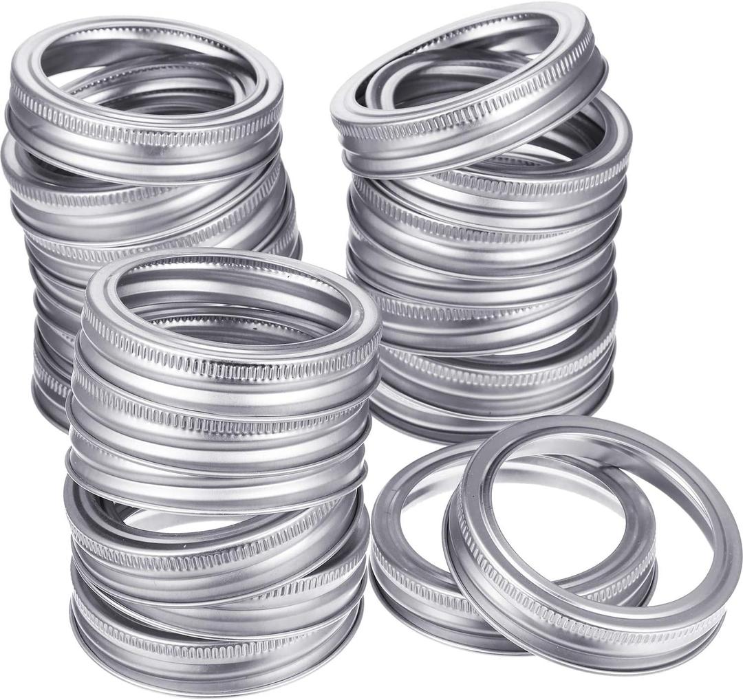 Patelai 24 Pieces Regular Mouth Canning Jar Replacement Metal Rings Practical Screw Jar Bands Leak Proof Tinplate Metal Bands Rings, Compatible with Mason (Silver)
