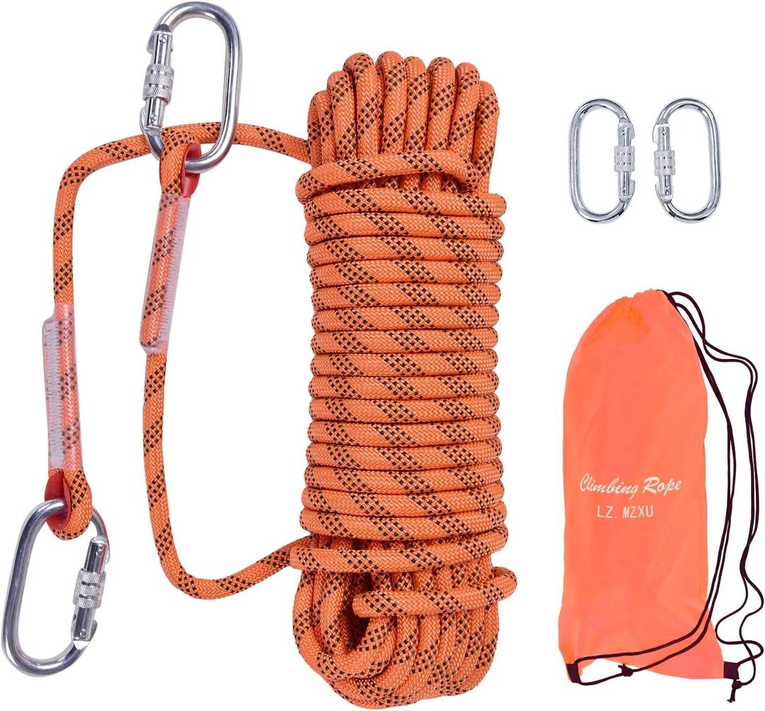 Climbing Rope, 12 mm Static Climbing Rope, 32FT(10M) 65FT(20M) 100FT(30M) 164FT(50M) Outdoor Rock Climbing Rope, Escape Rope, Rappelling Rope, Fire Rescue Parachute Rope (Orange)