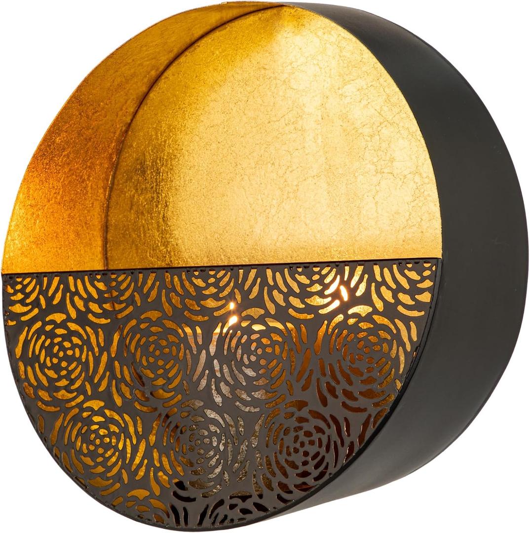 Luxury Metal Wall Candle Sconces  Large Handcrafted Wall-Mounted Tealight Candle Holders with Gold Leaf Interior  Modern & Rustic Home Dcor for Living Room, Hallway  11.8" Black Single Piece (Black - Cut Outs)