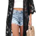 Kimonos for Women Lace Cardigan Swimsuit Cover up Summer Kimono Cardigan Open Front Sheer Long Boho Coverup (Black, One Size)