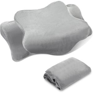 Plush Cervical Neck Pillowcase (Only Pillowcase) with Zipper Ergonomic Pillow Cover Contour Pillow Cover Fuzzy Cases for Side Back Stomach Sleepers(Gray,Standard Size)