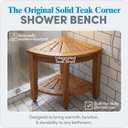 AquaTeak The Original 15.5" Kai Corner Teak Shower Bench - Shower Stool with Storage Shelf for Bathroom - Durable Water Resistant Shower Chair - Shaving Foot Rest - Indoor & Outdoor Use
