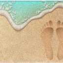 2 x Summer Beach Footprints on The Soft Sand by The Sea 3D Print Bath Mats for Bathroom Non-Slip Absorbent Soft Microfiber Plush Doormat Rugs Decor Floor Mat16 x24
