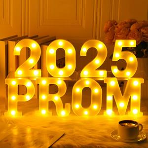 Woanger 8 Pieces Prom 2025 LED Marquee Letter Lights, Sign Light up Numbers Letters 2025 Graduation Decorations Prom 2025 Table Top for 2025 Graduation Party Supplies, Battery Operated