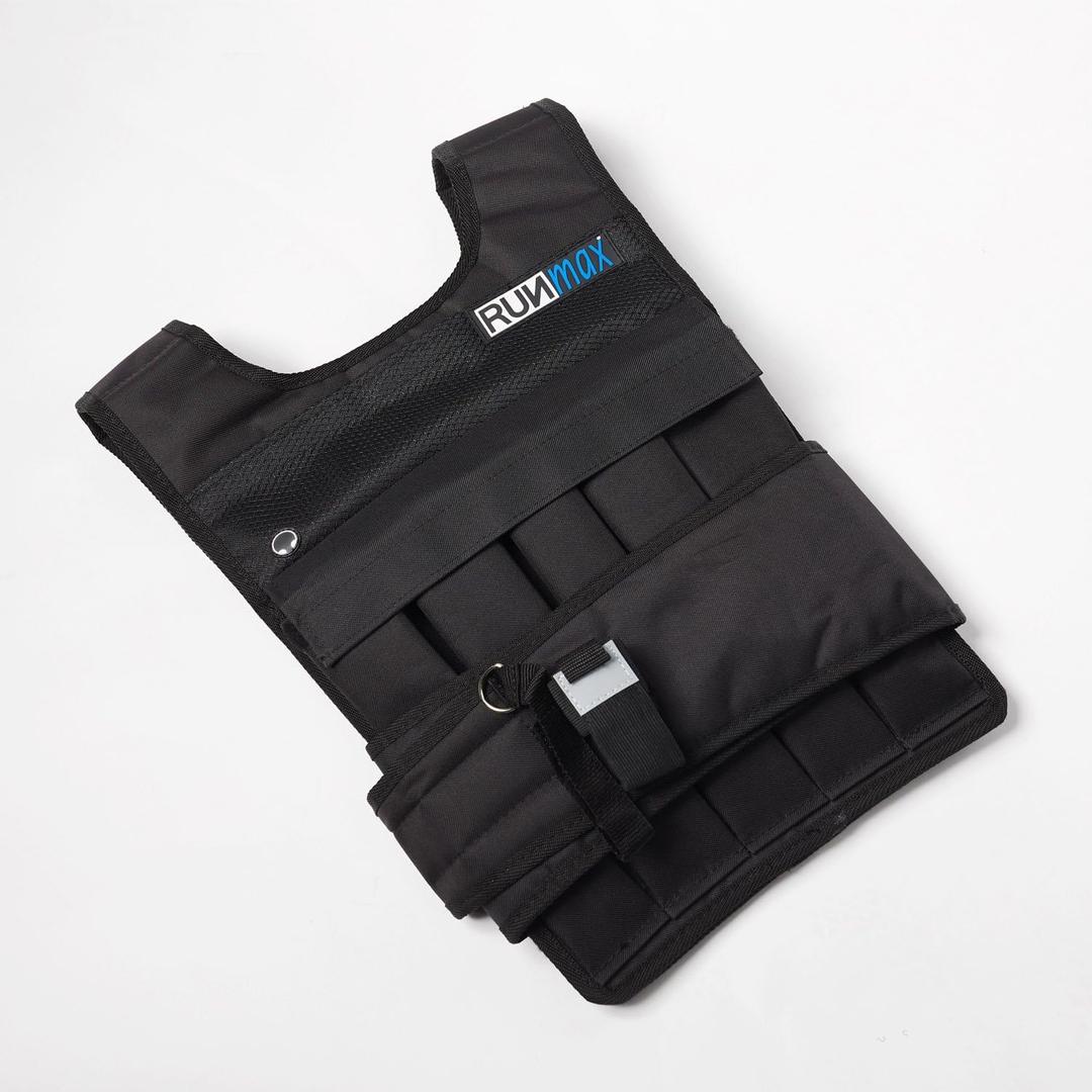 RUNFast RUNmax 12Lbs-140Lbs Weighted Vest with Shoulder Pads, 60 lb, Black