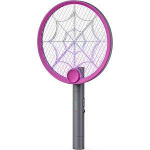 Buzbug 3800V Electric Fly Swatter, Dual Modes Bug Zapper Racket, 1500mAh Type-C Rechargeable Battery, Portable and Foldable Fly Zapper Racket, for Indoor Outdoor Home Patio Camping (Purple Gray)