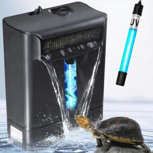 Turtle Tank Filter Aquarium Filter w/ Detachable U-V Light for 40-80Gal. Waterfall Flow Adjustable Low Water Level Internal Green Clean Machine Killing Deodorization Saltwater Freshwater Crystal Clear (IX-120-UV5)