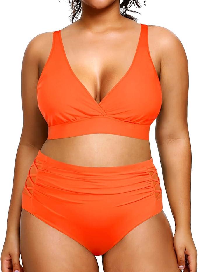 Yonique Women Plus Size Two Piece Swimsuits High Waisted Bikini Set Tummy Control Bathing Suits Ruffle Swimwear, Size 22W
