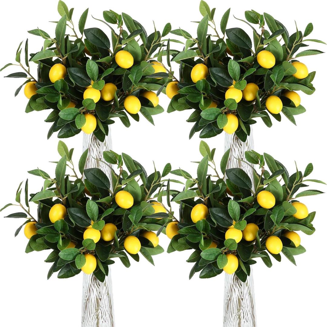 Giegxin 24 Pcs Artificial Lemons Tree Branches 18 Inch Faux Greenery Stems Lifelike Lemon Decor Fake Fruits Plant for Home Kitchen Dining Table Decor