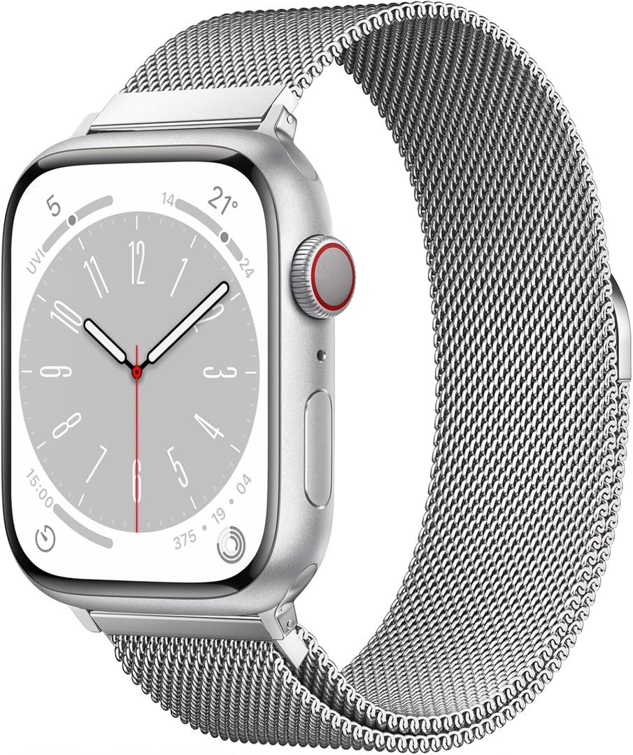 Original Milanese Loop Band Compatible with Apple Watch 38mm 40mm 41mm 42mm  - Women & Men Magnetic Closure Adjustable Metal Strap for iWatch Series 11 10 9 8 7 6 5 4 SE2 3 Ultra2 3 (Silver)